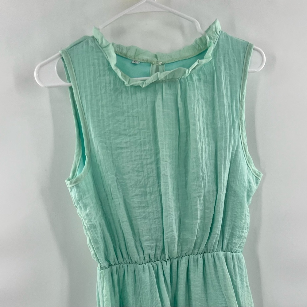 Green summer dress sleeves tiered ruched size M - Picture 3 of 12